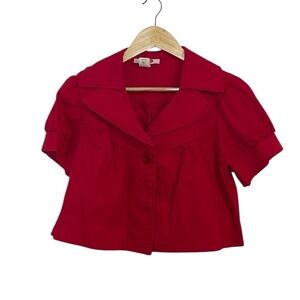80s 90s Red Crop Short Sleeve Jacket, Small